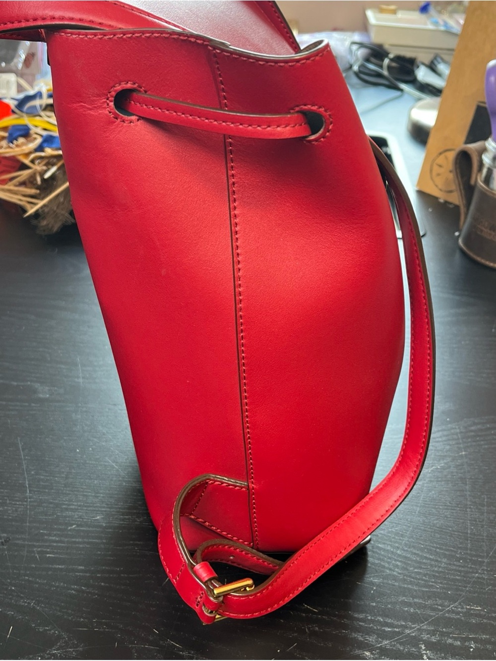 Ralph Lauren Red Leather Backpack with Gold Hardware - Picture 5 of 11